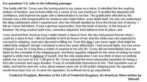 Answer the questions based on the attached passage

1. This portion of Douglass’s autobiography is