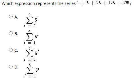 Which expression represents the series 1+5+25+125+625