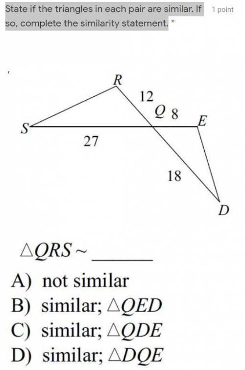State if the triangles in each pair are similar. If so, complete the similarity statement.