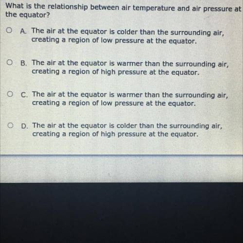 What is the relationship between air temperature and air pressure at
the equator?