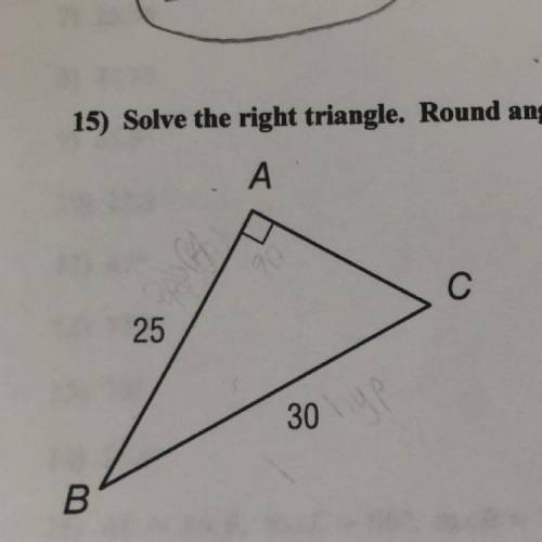 Solve the right triangle. Round angles to the nearest angle and sides to the nearest tenth. {i have