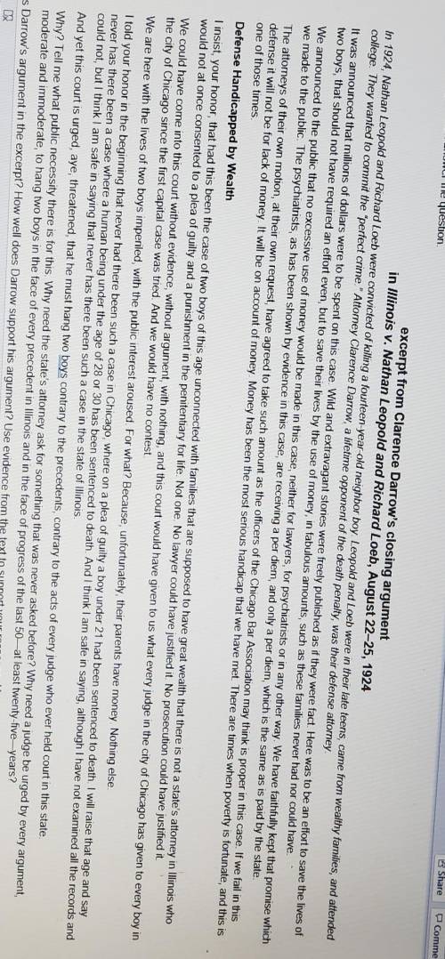 Need ASAP). Read the passage. Then answer the question. Excerpt from Clarence Darrow's closing argu