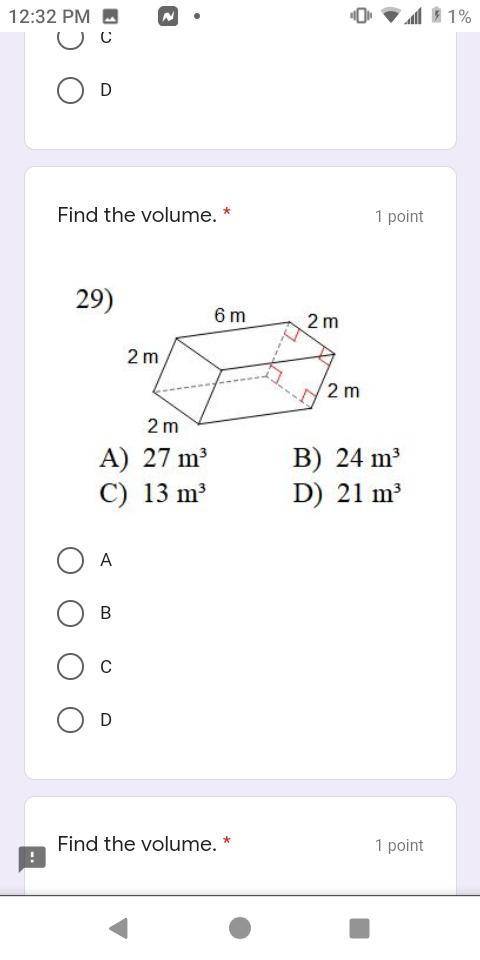 Find the volume . Please help ( multiple choice )