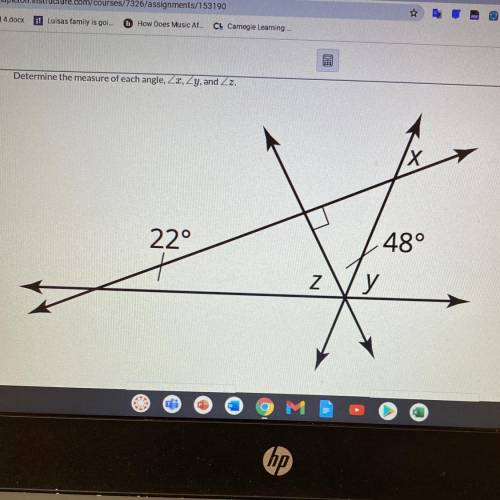 Determine the measure of each angle: x,y and z 
PLS HELP