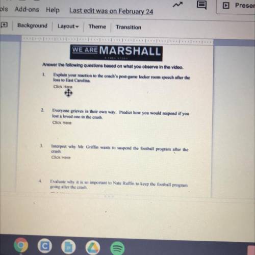 WE ARE MARSHALL

Answer the following questions based on what you observe in the
video. We are Mar