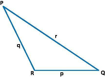 Triangle PQR with side p across from angle P, side q across from angle Q, and side r across from an