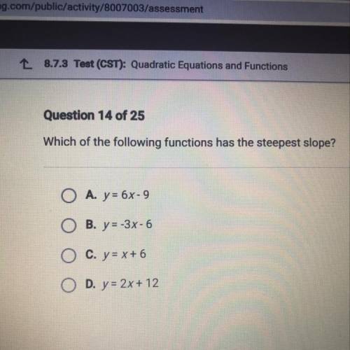 Which of the following functions has the steepest slope?