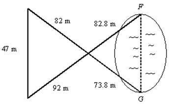 Campsites F and G are on opposite sides of a lake. A survey crew made the measurements shown on the