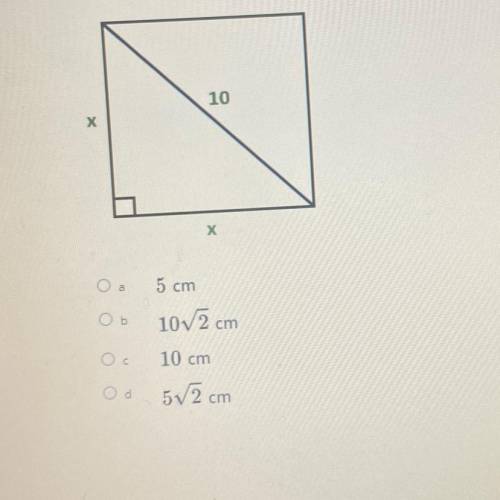 Please help with this... the diagonal of a square measures 10cm. What is the length of each side of
