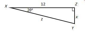 Which equation finds the value of x in the triangle below?