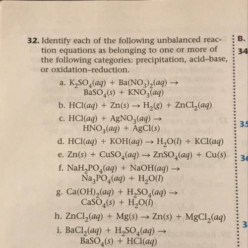 Which are precipitation, acid - base, or oxidation reduction