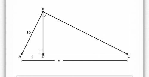 Given right triangle ABC with altitude BD draw to hypotenuse AC. If AB = 10 and AD = 5, what is the