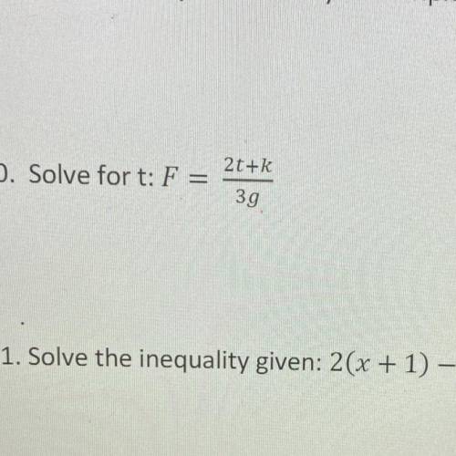 Solve for t: F =2t+k/3g