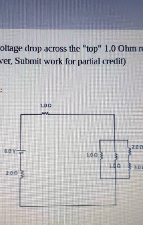 What is the voltage drop across the top 1.0 Ohm resistor? ​
