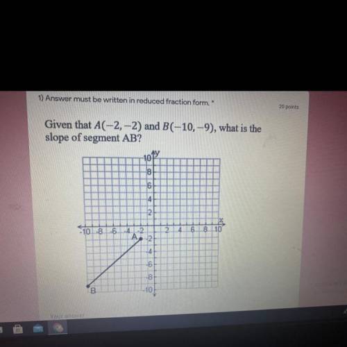 Given that A(-2,-2) and B(-10,-9), what is the

slope of segment AB?
1914
8
2
2
2
2
