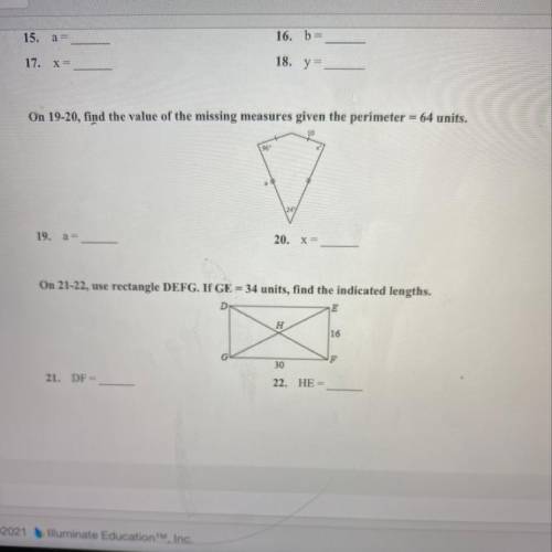 Please help this is due in 25 minutes!

So work please
I need help with 19-22!
Don’t answer with a