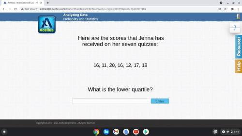 here are the score that Jenna has received on her seven quizzes 16 11 20 16 12 17 18 what is the lo