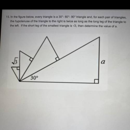 In the figure below, every triangle is a 30°- 60°-90° triangle and, for each pair of triangles,

t
