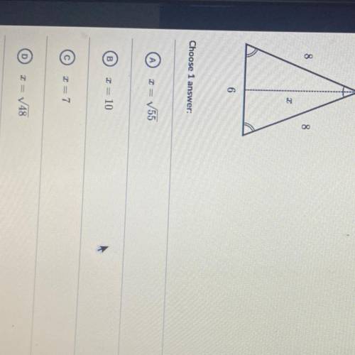Please help
find the value of x in the isosceles triangle shown below.