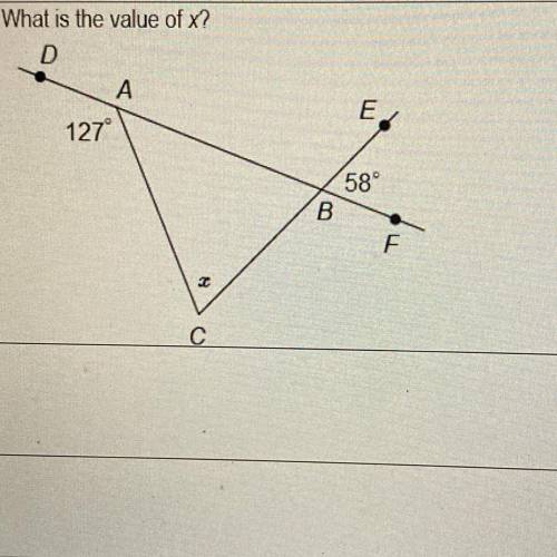 What is the value of x?
Find the missing angle measurement.