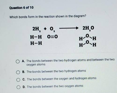 Which bonds form in the reaction shown in the diagram? 2 2H, + 0 H-H O=0 H-H → 2H 0 H-0-H H-OH A. T