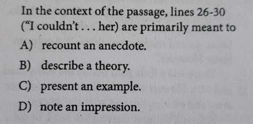 In the context of the passage, lines 26-30 (“I couldn't... her) are primarily meant to A) recount a