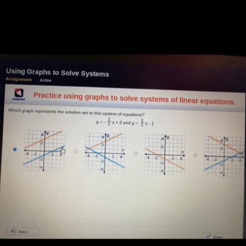 Which graph represents the solution set to this system of equations?

Y =- x + 3 and y = Ź x - 1
(