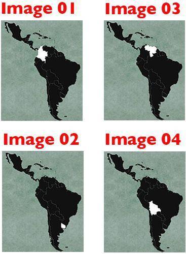 Match the map with the correct marked country.

Match: Term: 1 Definition: Bolivia
Match: Term: 2