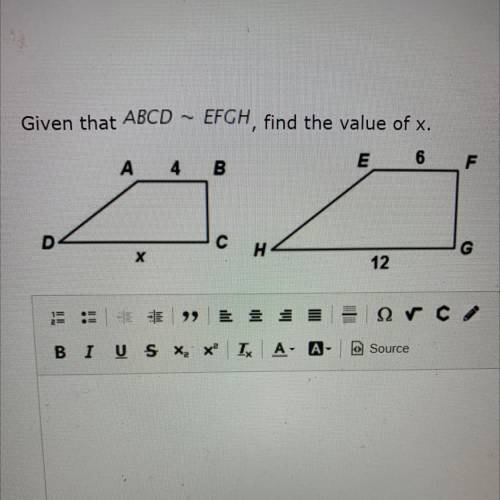 Given that ABCD ~ EFGH, find the value of x.
