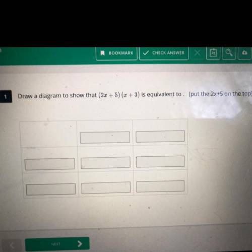 Draw a diagram to show that (21+5) (x+3) is equivalent to. (put the 2x+5 on the top)