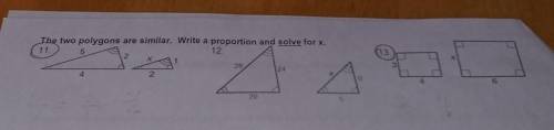 The two polygons are similar. Write a proportion and solve for x. I just need help with 11 and 13 ​