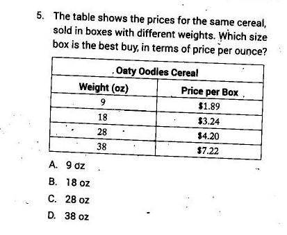 The table shows the prices for the same cereal, sold in different weights. Which size box is the be