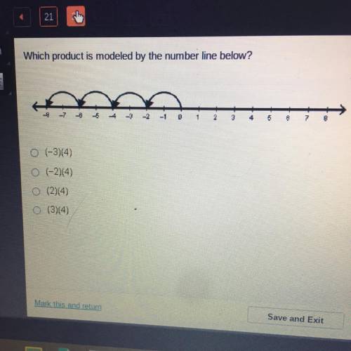 Which product is modeled by the number line below?

-2
D
1
2
3
4
5
B
7
8
(-3)(4)
(-2)(4)
O (2)(4)