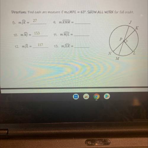 Find each arc measure if m