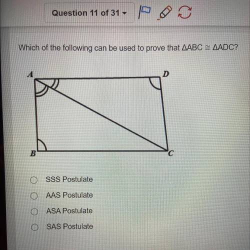 Which of the following can be used to prove that AABC = AADC?