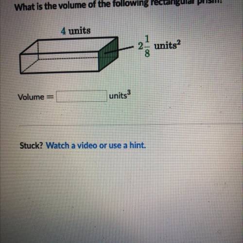 What is the volume of the following rectangular prism?

4 units
2 2
unito?
Volume
.
units