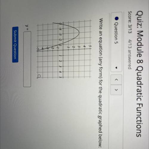 Write an equation (any form) for the quadratic graphed below:

5
4
3
2
1
-4 -13
2
12
-
y =