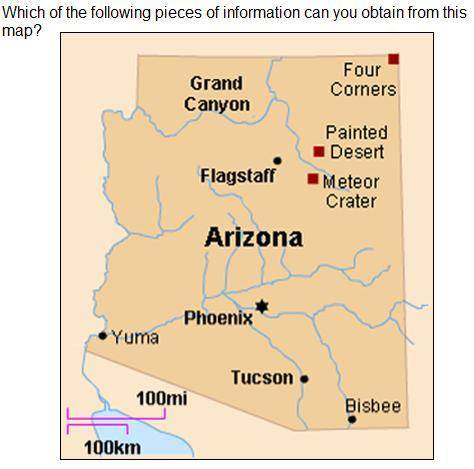 3.

A. distance between Yuma and Tucson
B. populations of various cities in Arizona
C. names of ma
