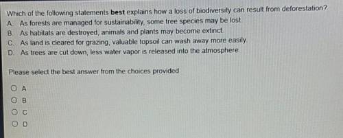 Which of the following statements best explains how a loss of biodiversity can result from deforest