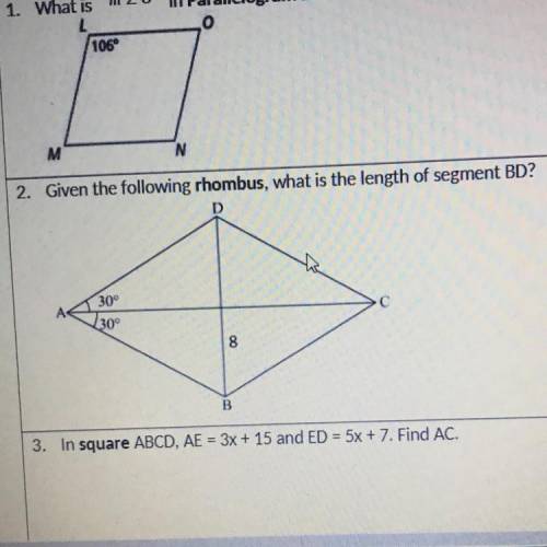 Given the following rhombus, what is the length of segment BD?