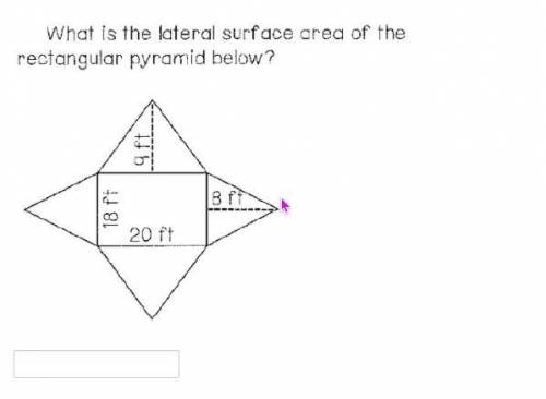 What is the LATERAL surface area of the rectangular pyramid below?????? IT IS NOT 684 I ALREADY PUT