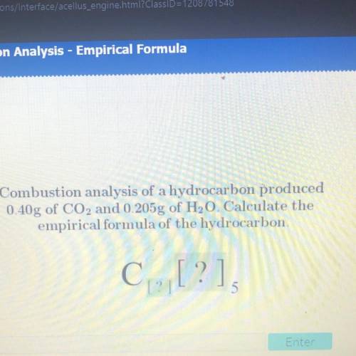 Combustion analysis of a hydrocarbon produced

0.40g of CO2 and 0.205g of H20. Calculate the
empir