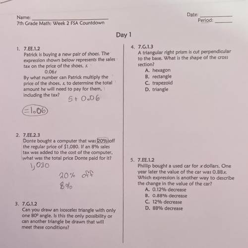 Photo is attached

10 POINTS 
7th grade math 
You don’t need to answer number 1 I got that already