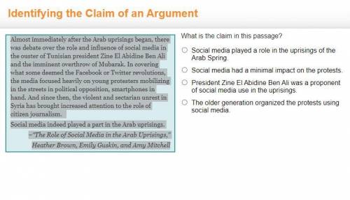 What is the claim in this passage?

Social media played a role in the uprisings of the Arab Spring