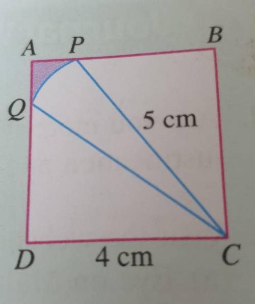 5. The diagram on the right shows a square ABCD with a side of 4 cm. PQ is an arc from a circle wit