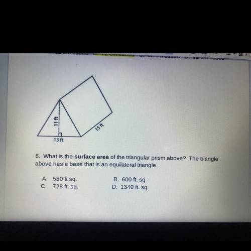 What is the surface area of the triangular prism above? The triangle above has a base that is an eq