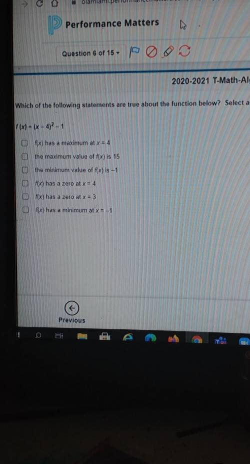Which of the following f (x) = ( x-4) ^2 -1​
