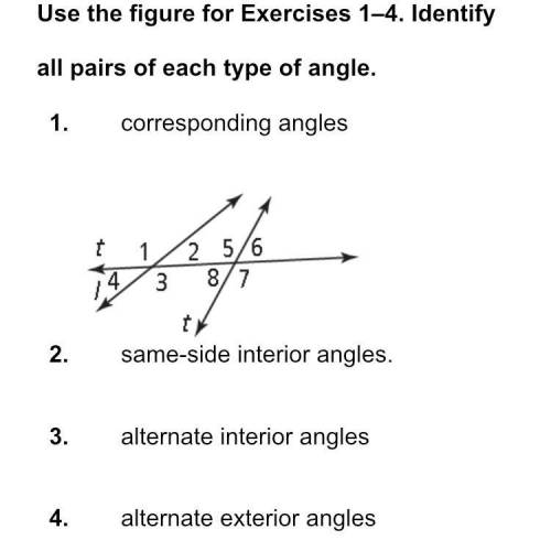 Use the figure for exercises 1-4 identify all pairs of each type of angle