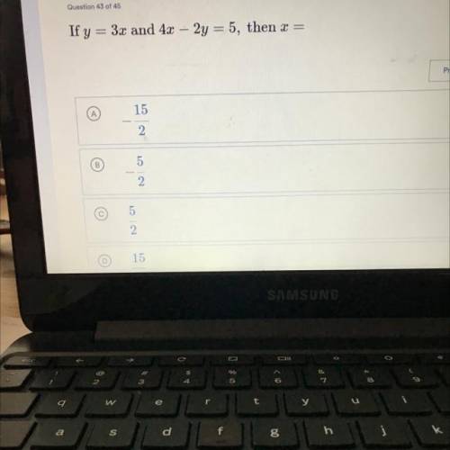 If y = 3x and 4x - 2y = 5, then x =