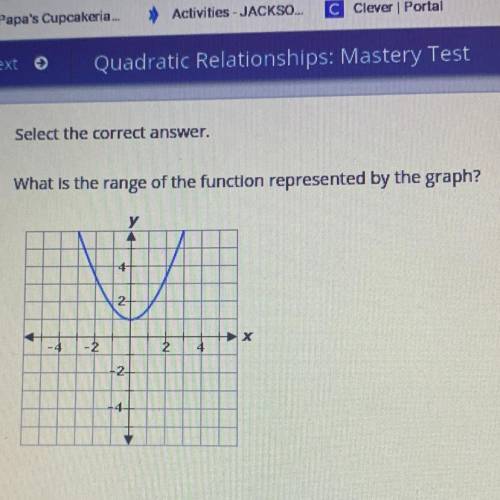 Select the correct answer.

What is the range of the function represented by the graph?
A. 1 <_